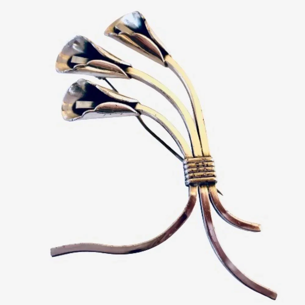 RENOIR Sauteur Vintage Brooch Sterling Silver Calla Lily Pin Signed Modernist